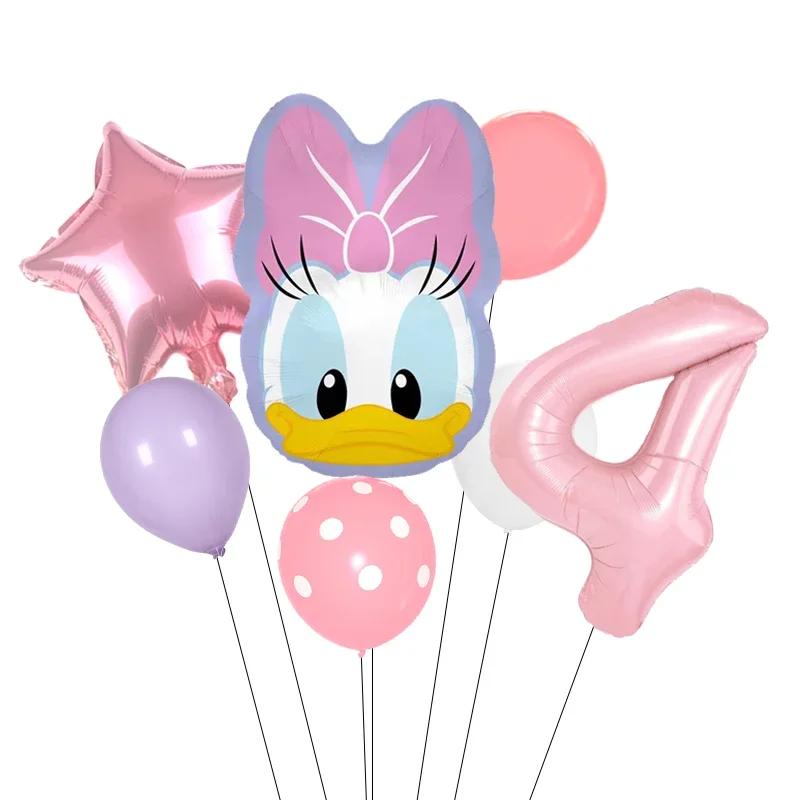 Cartoon Donald Number Duck Daisy Aluminum Film Balloon Set Spherical DIY Birthday Arrangement Party Decoration Balloons Kawaii