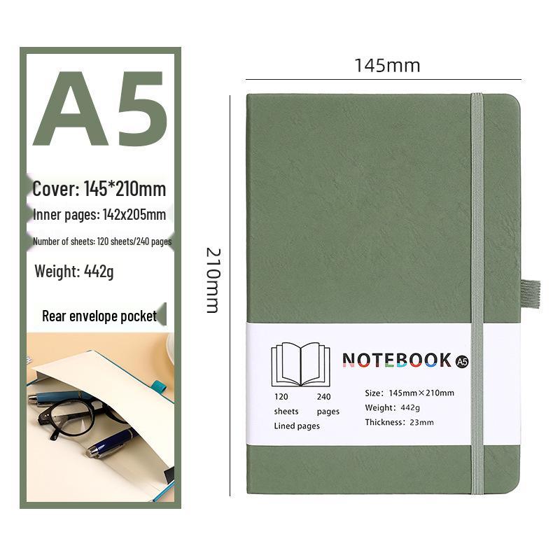 A5 Soft Leather Notebook: Multi-Color Options, Customizable, Thickened Pages, Ideal for Students and Business.