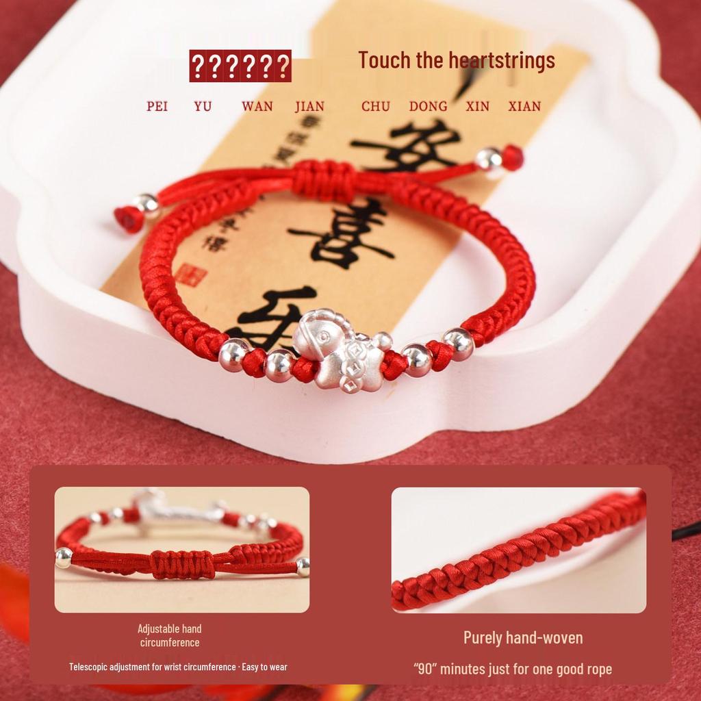 2026 Year of the Horse Silver Blessing Bracelet for Babies: Luxurious Woven Red String Hand Rope in New Chinese Style