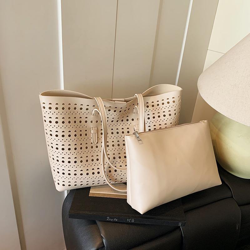 Summer simple hollow retro beach vacation tote bag new large-capacity shoulder bag