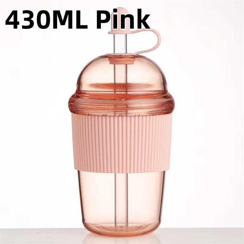 1pc 430ml Portable Flip Straw Cup Plastics Ins Style High-Capacity Water Bottles Tea Coffee Milk Heat-Resistant Juice Jelly Cups