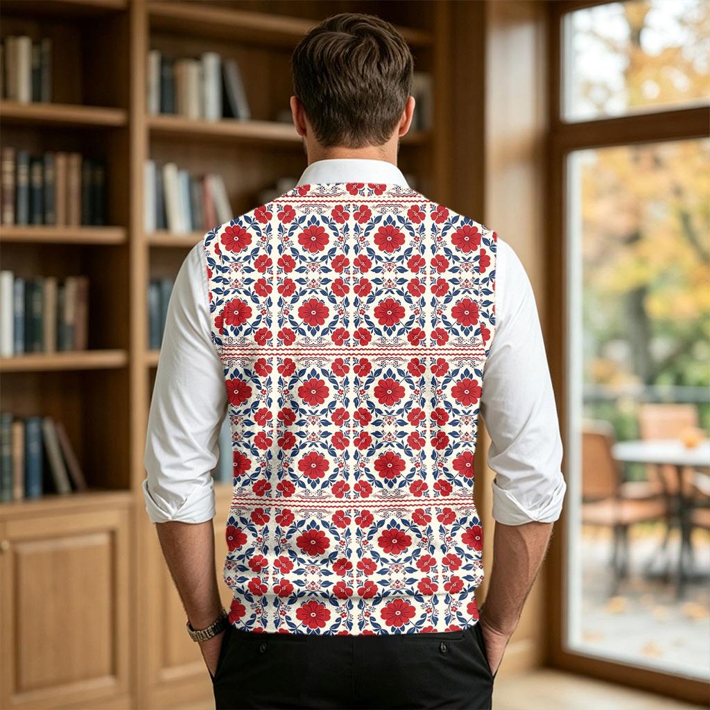 Herren Woll V-Ausschnitt Strickweste, Ärmelloser Pullover mit Weihnachtsdruck für den Feiertags-Pendelverkehr