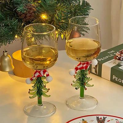 Christmas Tree Wine Glasses - Festive Set of 2, 10oz Dark Green Goblets - Perfect Xmas Gift & Decor - Elegant Bordeaux Glassware