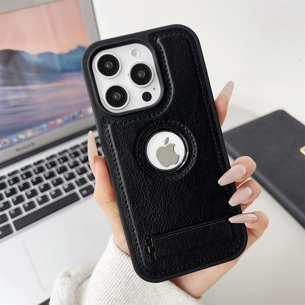 Neviditelný skládací stojánek Telefon Logo Díra Kožené Pouzdro pro IPhone 17 Air 16 15 14 Plus 13 12 11 Pro Max Ultra Tenký PU Kožený Kryt