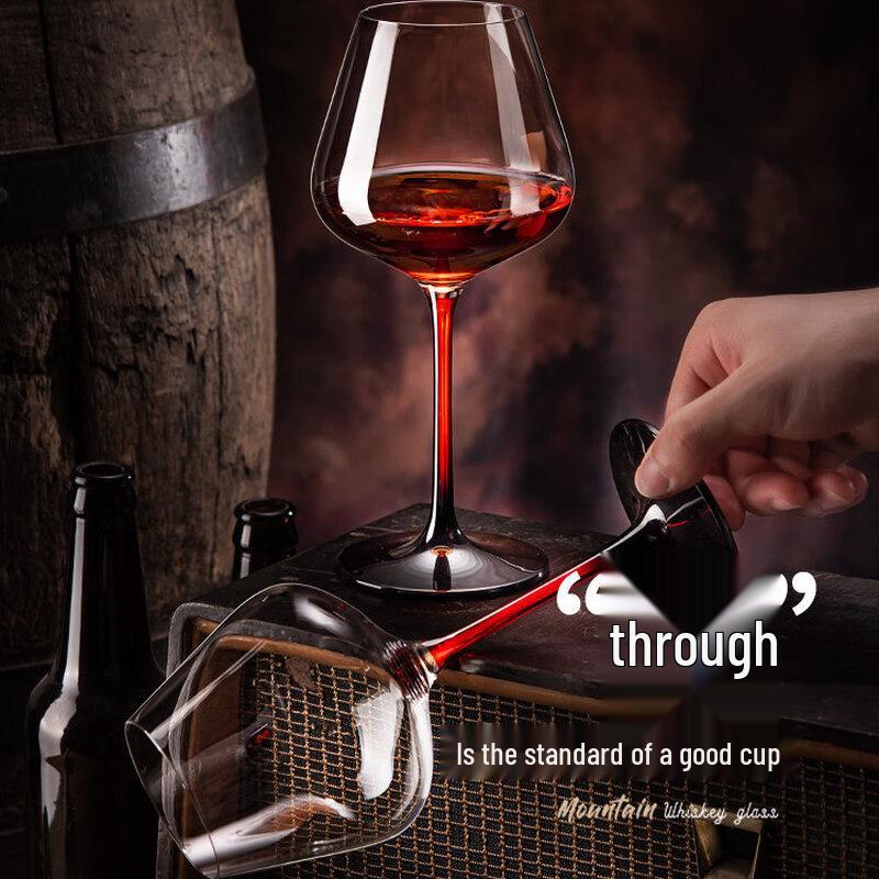 MDNG Crystal Red Stem Burgundy Wine Glass Set with Deer Rack
