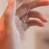 Vintage Sea Blue Zircon Square Pendant Necklace For Women Girls Delicate Clavicle Charm Chain Necklace Party Jewelry Accessories