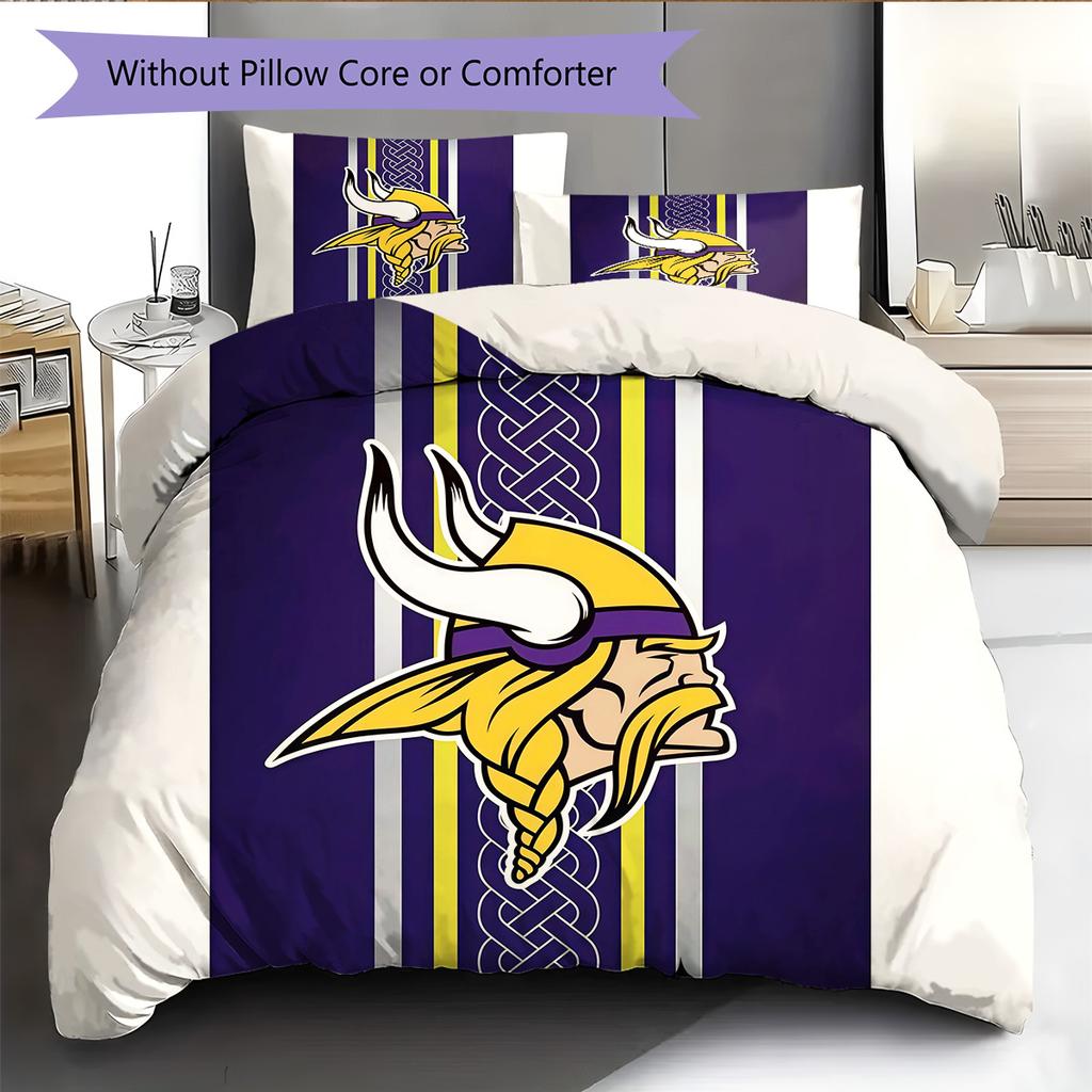 Set Copripiumino Trapuntato con Motivo Minnesota Vikings Decorazione per la Casa Regalo (1 * copripiumino + 2 * federe senza imbottitura)