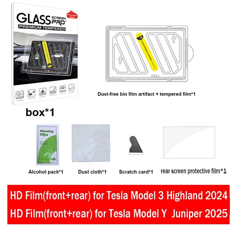 For 6-Seater Tesla Model YL/3 Highland/Y Juniper 2025 HD Tempered Glass Film Rear Row Center Control Touch Screen Protector for New Model 3 Y
