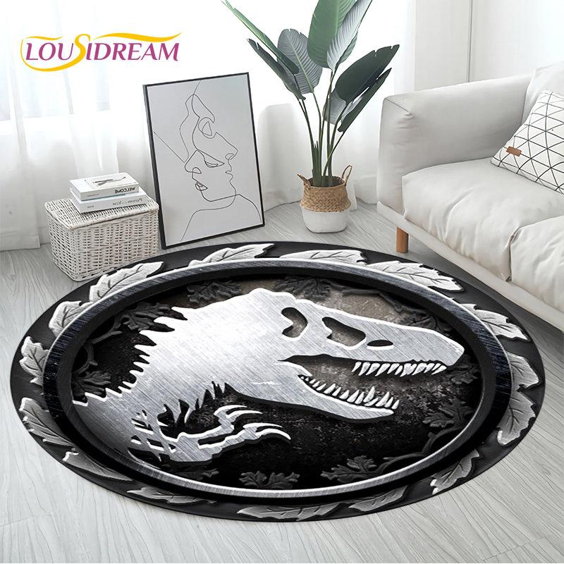 3D Cartoon Jurassic Park Dinosaur Area Rug,Round Carpet Rug for Living Room Bedroom Sofa Decor,Children Play Non-slip Floor Mat