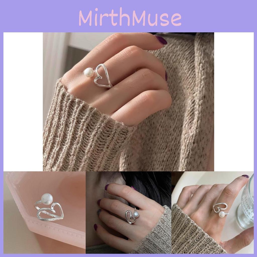 Elegant Geometric Heart Pearl Ring For Women Stylish Adjustable Open Finger Design
