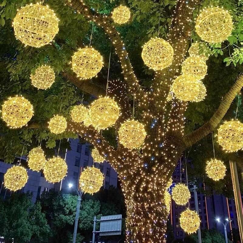 Outdoor Waterproof LED Rattan Ball String Lights for Tree Decoration - Flashing Holiday Lighting for Christmas and Spring Festival