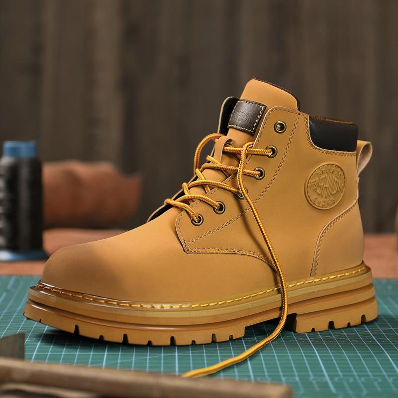 European Station Exit Men's Martin Boots 6 Hole Yellow Boots British Tooling Shoes Autumn and Winter High Top Desert Men's Boots