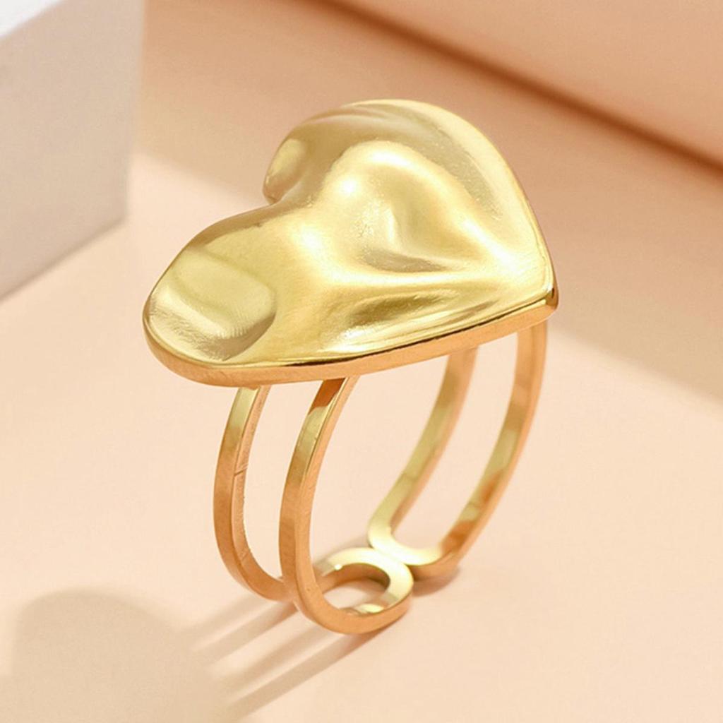 High-End Embossed Heart-Shaped Stainless Steel Adjustable Ring - Temperament Fairy Design