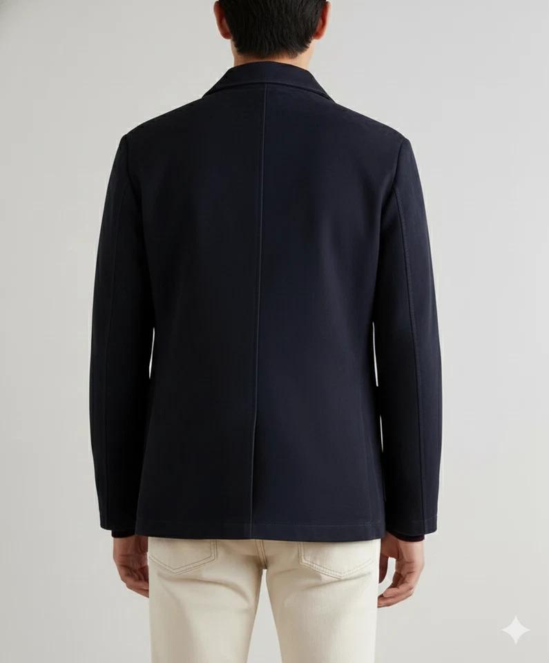 Navy Blue Stylish Men's Formal Suede Blazer Genuine Real Lambskin Leather Handmade
