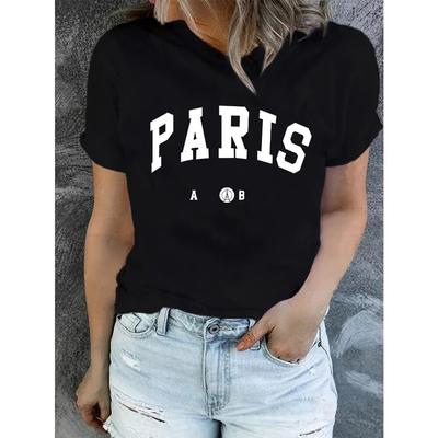 Paris Buchstabenaufdruck Unisex T-Shirt Lässig Rundhals Kurzarm Oberteil WoUnisex Kleidung Damen Oberteile T-Shirts