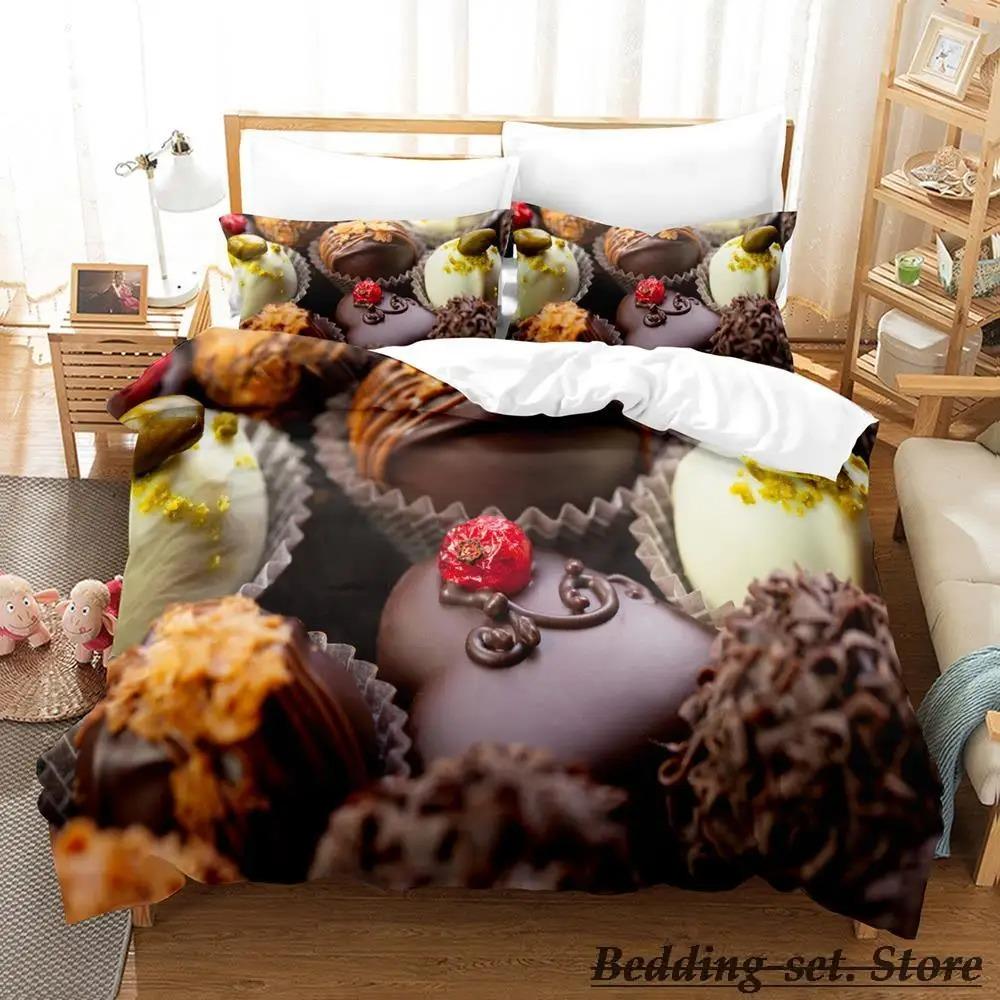 Chocolate Pattern Bedding Set Single Twin Full Queen King Size Anime Duvet Cover for Adult Kid Bedroom