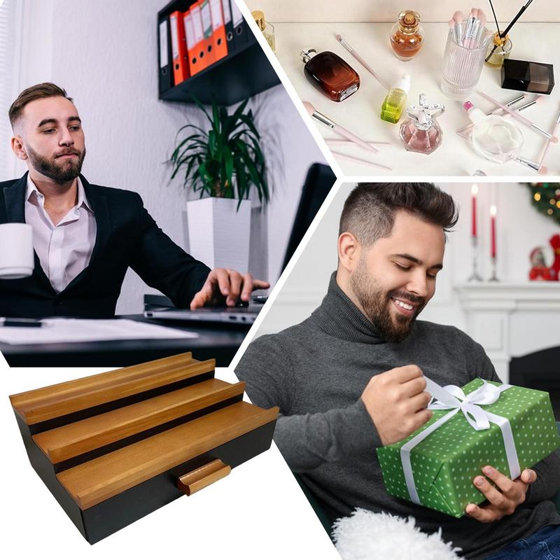 Wooden Cologne Display Stand Organizer For Men 3 Tier With Drawer Storage Perfume Organizer perfect gift for men home supplies