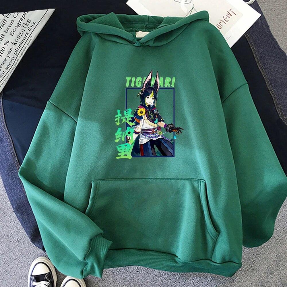 

Горячая толстовка с капюшоном в стиле аниме Genshin Impact Tignari, зимняя женская/мужская толстовка унисекс на весну/осень, винтажная толстовка Harajuku Sudaderas