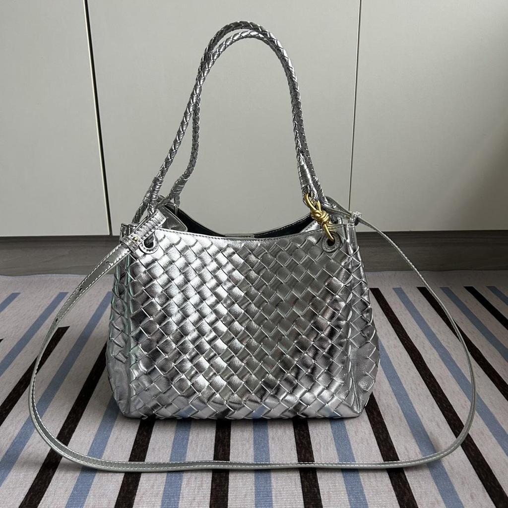 2024 Fall/Winter Women's Leather Braided Basket Bag - Handheld & Crossbody