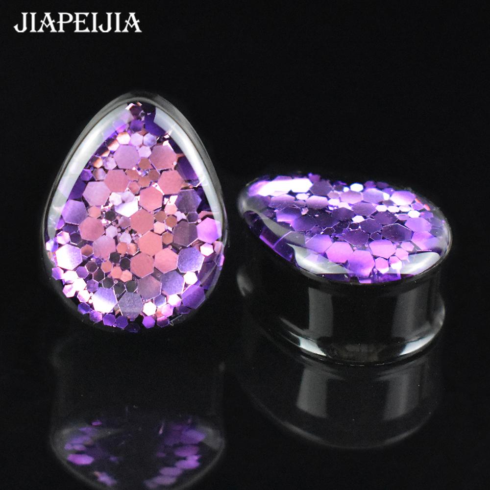 

2 шт. 8-50 мм Блестящие пайетки Капля серьги Тоннели Плаги Растяжки для ушей Двубортные плаги Украшения для тела для женщин мужчин 8mm фиолетовый