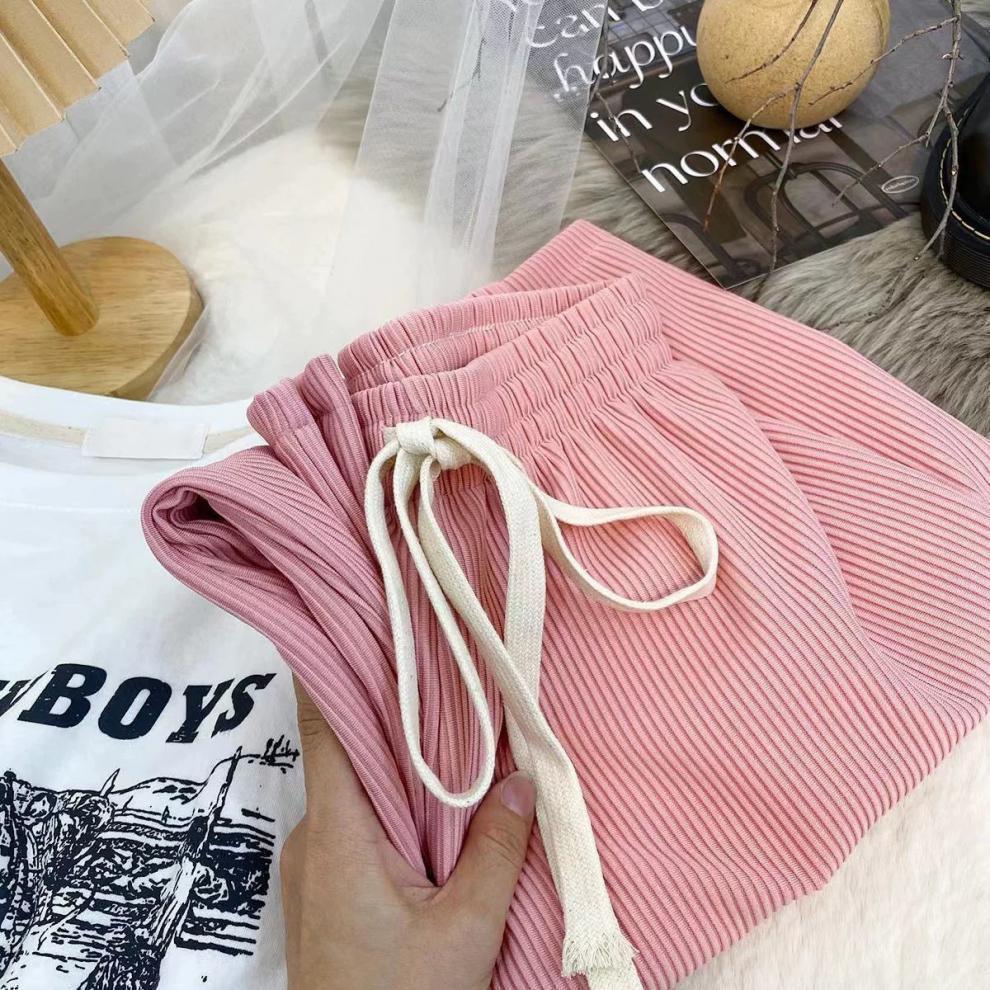 

Snake bone pattern wide-leg pants pleated and drape casual pants high waist and thin floor pants One size fits all (80-70 kg) розовый