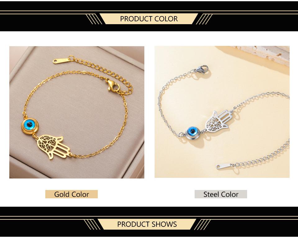 Dawapara Hamsa Evil Eye Bracelet Hand of Fatima Protection Talisman Good Luck Charm Stainless Steel Jewelry