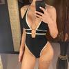 Deep V Neck Halter High Leg Cut One Piece Swimsuit Women Swimwear Female Backless Monokini Padded Bather Bathing Suit Swim