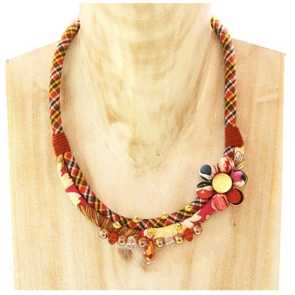 Les Trésors De Lily [R4268] - Collier artisanal 'Mistinguette' rouge (fleur) - 40 mm