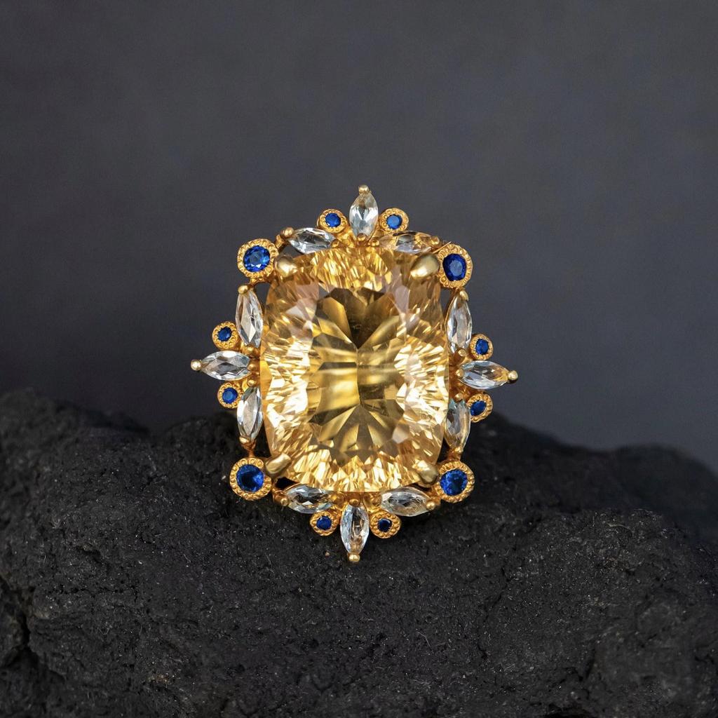 Topaz Women's Ring Creative Color Treasure Vintage Ice Flower Jewelry Large Carat Zircon Women's Ring