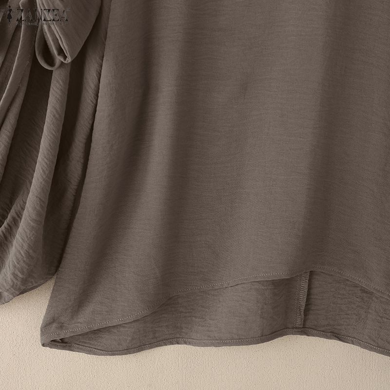 ZANZEA Women Round Neck Solid Color 3/4 Sleeve Casual Blouse