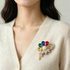Women's Flower Brooch with Colorful Rhinestones and Elegant Plant Design for Parties