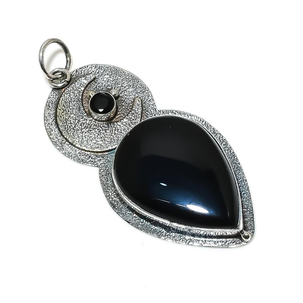 Tidlös Svart Onyx, Svart Spinell Ädelstenshänge, 925 Sterling Silver Hänge, Handgjort Kristallhalsband, Naturliga Helande Smycken För Gåvor