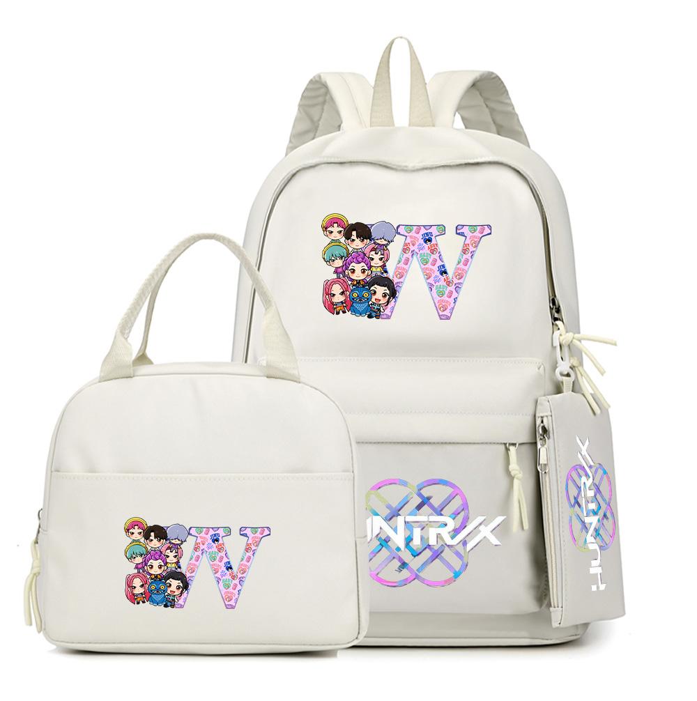 3Pcs/set 26 English Letter K-Pop Printed Backpack with Handbag Pencil Case for Teenager Student Boy Girl Schoolbag Large Capacity Travel Bag Rucksak