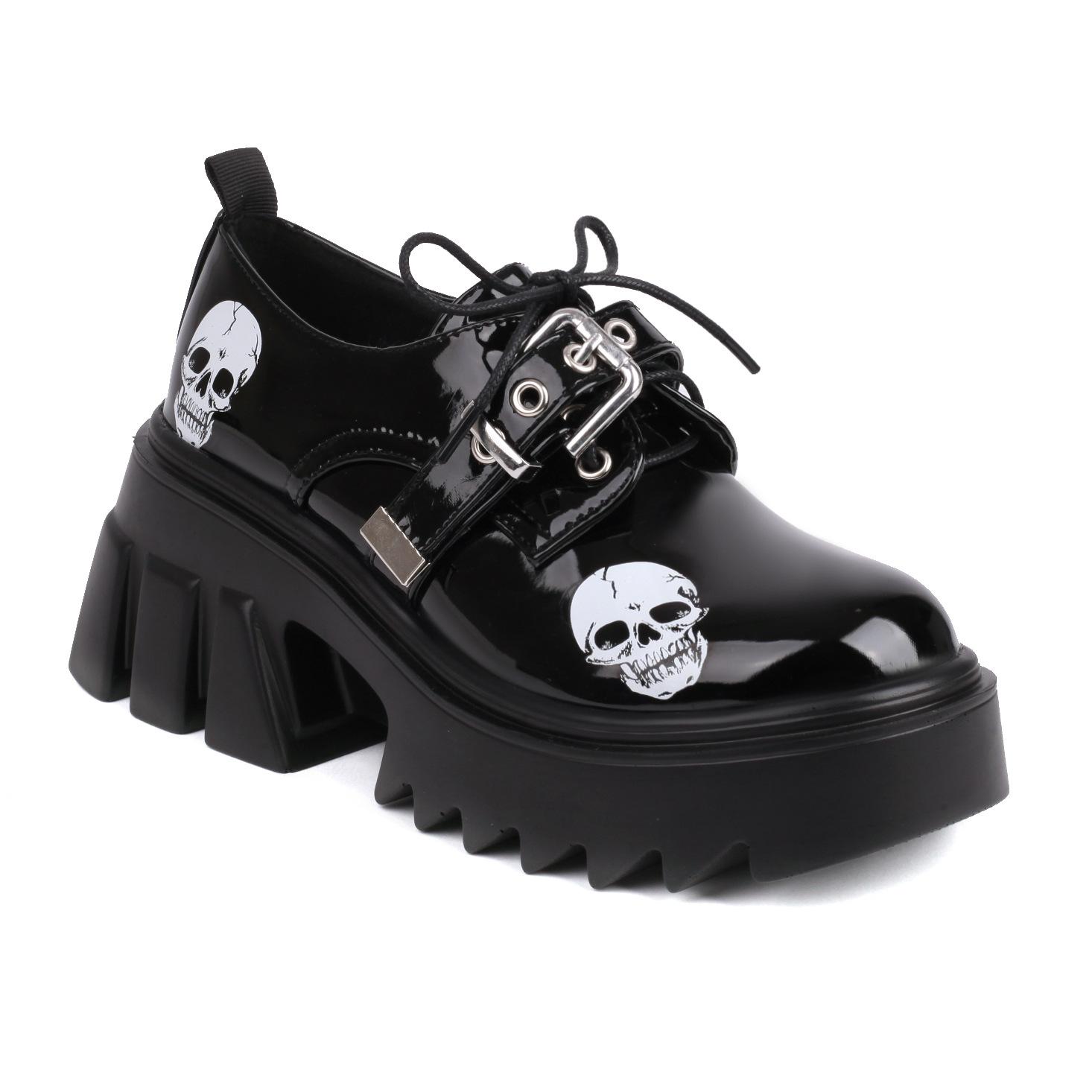 

Мода Ограниченный выпуск! Панк-вдохновленные черные туфли на платформе с деталями в виде черепа и металла 35