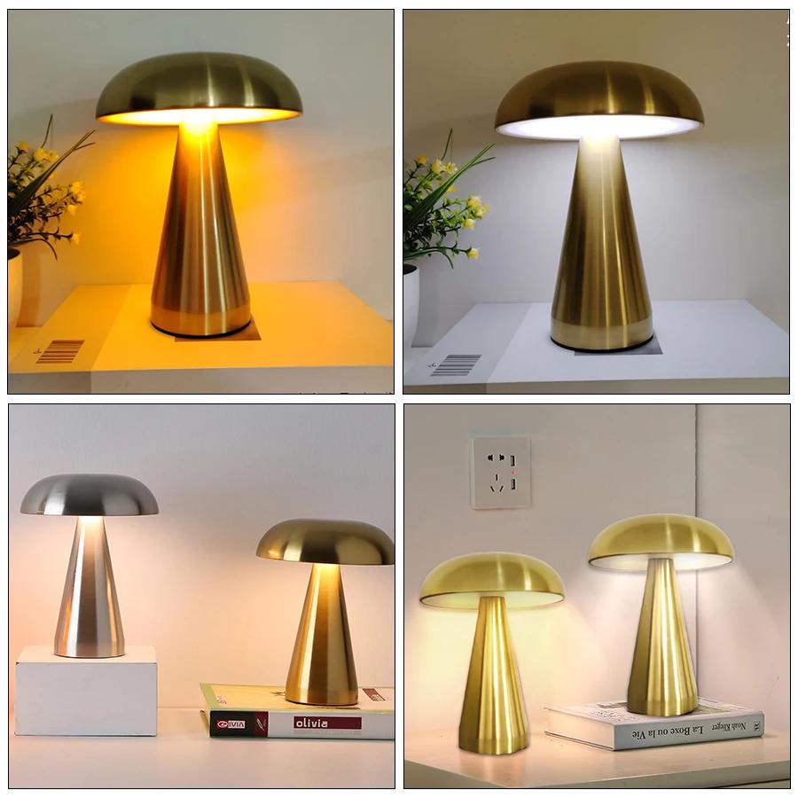 Retro LED Night Light Mushroom Table Lamp Touch Sensor Desk Lamp Rechargeable Reading Lamp For Bedroom Bar Coffee Restaurant