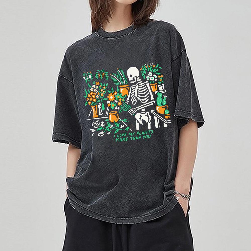 Harajuku Style Loose Couple T-shirt Skull Print High Quality Imitation Denim Elastic Fabric Summer Product