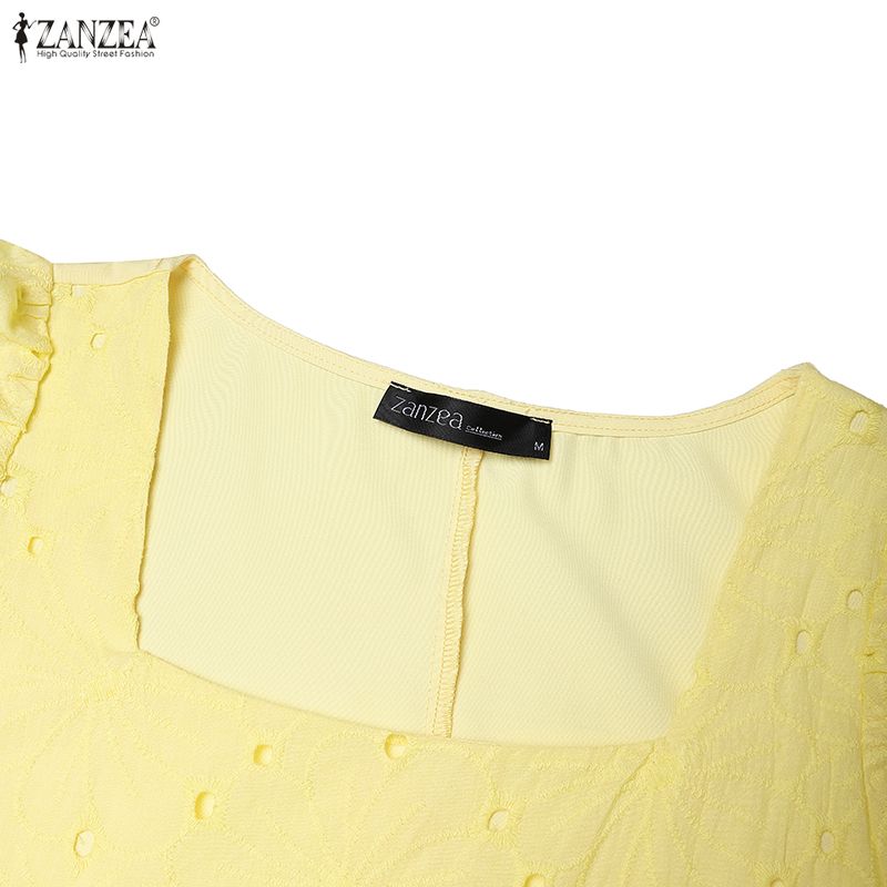 ZANZEA Women Summer Elegant Casual Square Collar Lace Crochet Patchwork Half Sleeve Dress