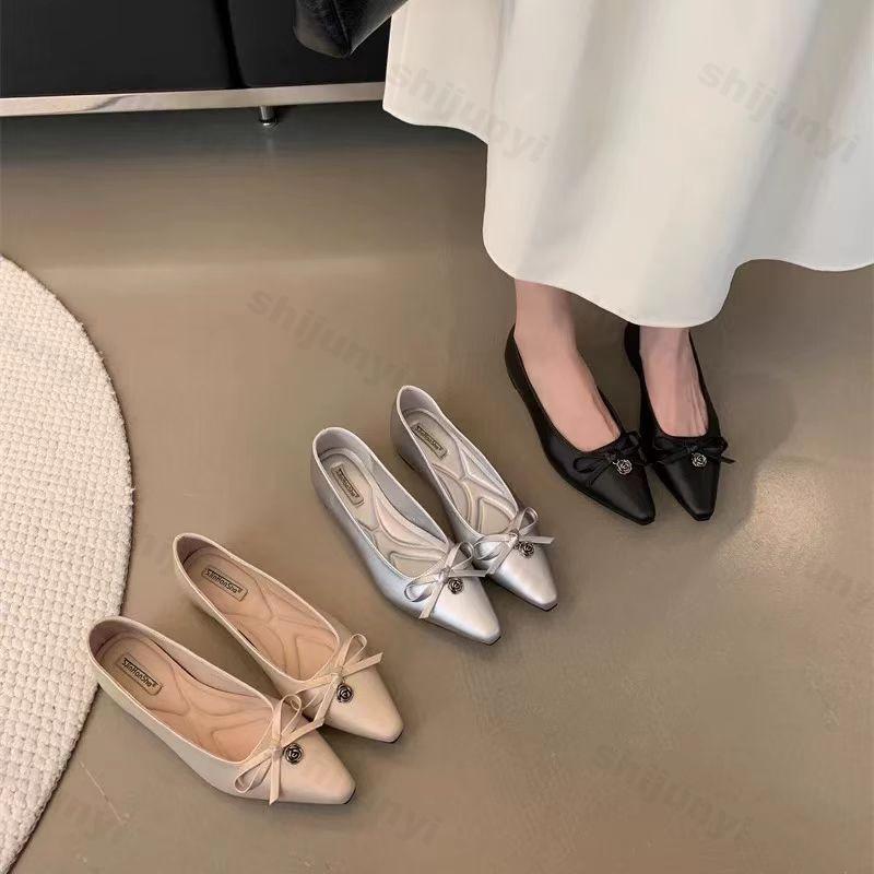 Fashion Women's Sweet Floral Buckle Bow Designed Pointed Shallow Mouth Single Shoes Spring 2025 Versatile Temperament Comfortable Pumps