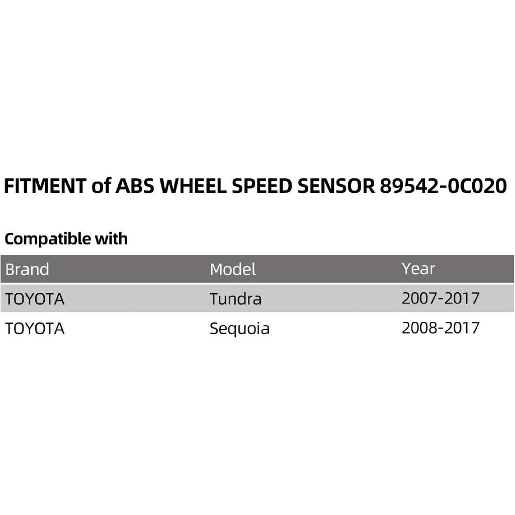 ABS Wheel Speed Sensor Front Right or Rear Right 89542-0C020 895420C020 SU10122 ALS1790 Compatible with Toyota Tundra 2007-2017 Sequoia 2008-2017
