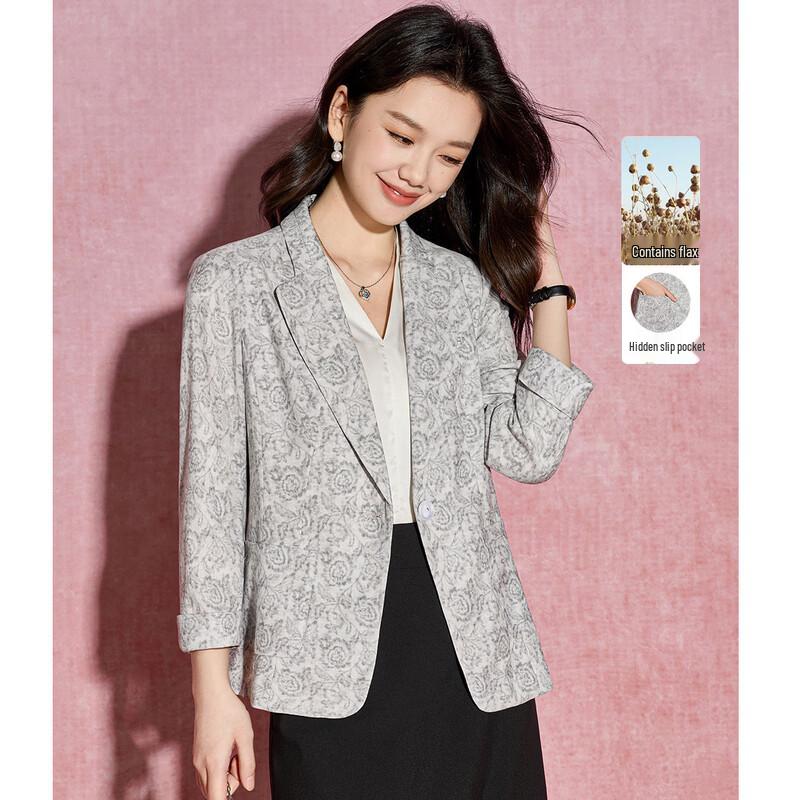 Women s Relaxed Rose Jacquard Linen Blend Blazer XL
