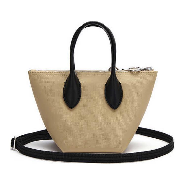 Lacoste Fashion Casual Minimalist PVC Tote Bag Shopping Bag Shoulder Crossbody Handbag Mini Women tote bags Beige Black NF4990ZP-Q31