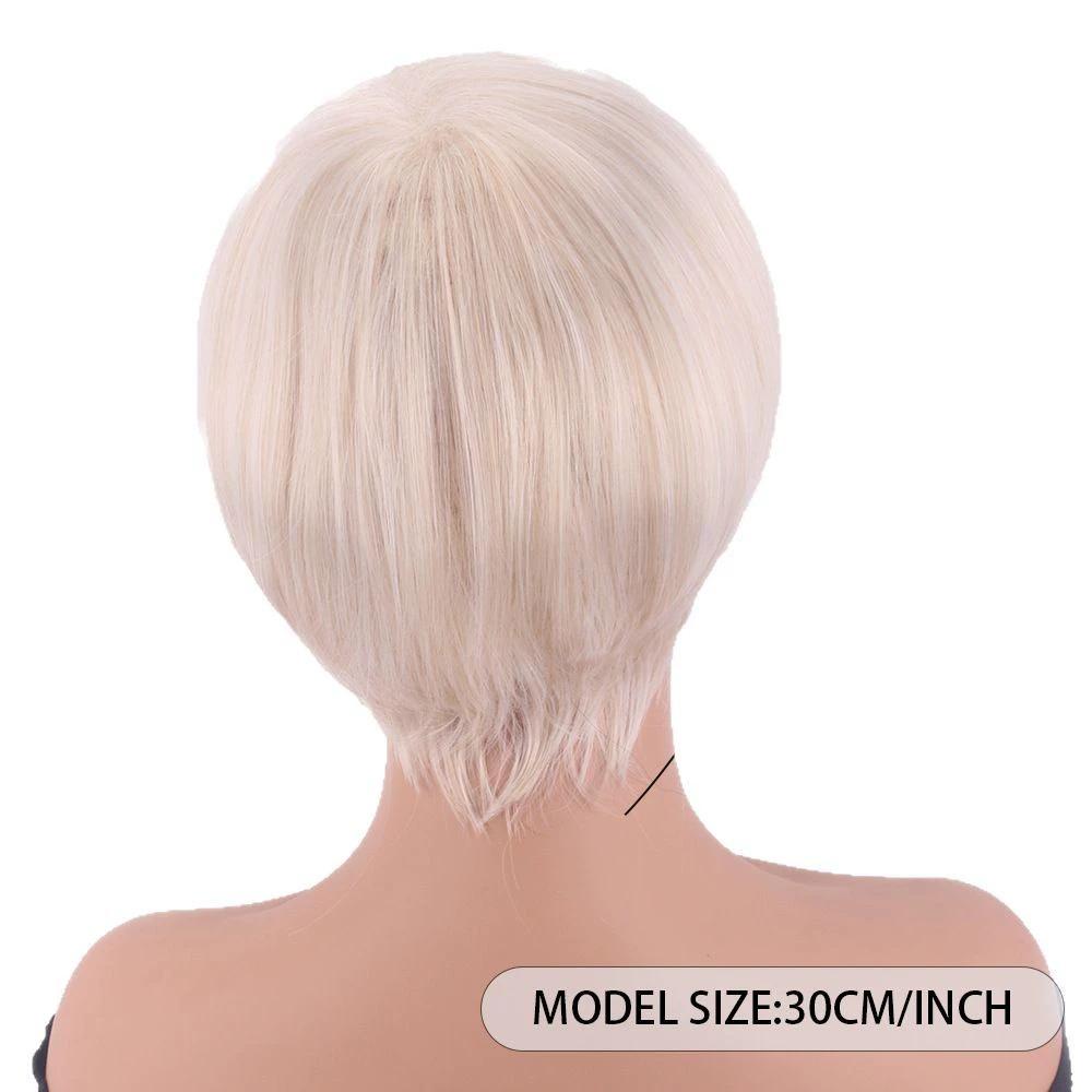 White Blonde Synthetic Wigs with Bangs Short Straight Bob Hair for Women Cosplay Daily Natural Heat Resistant Fibre