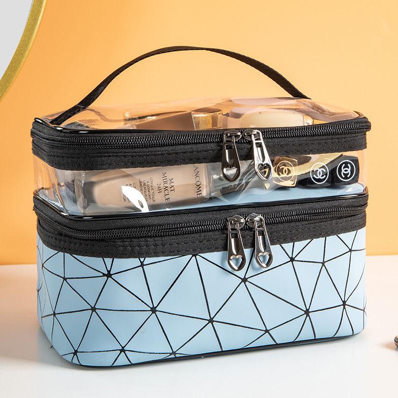 Double-layer cosmetic bag, large capacity and multi-function, multi-layer women's portable travel makeup and skin care product storage, toilet bag.