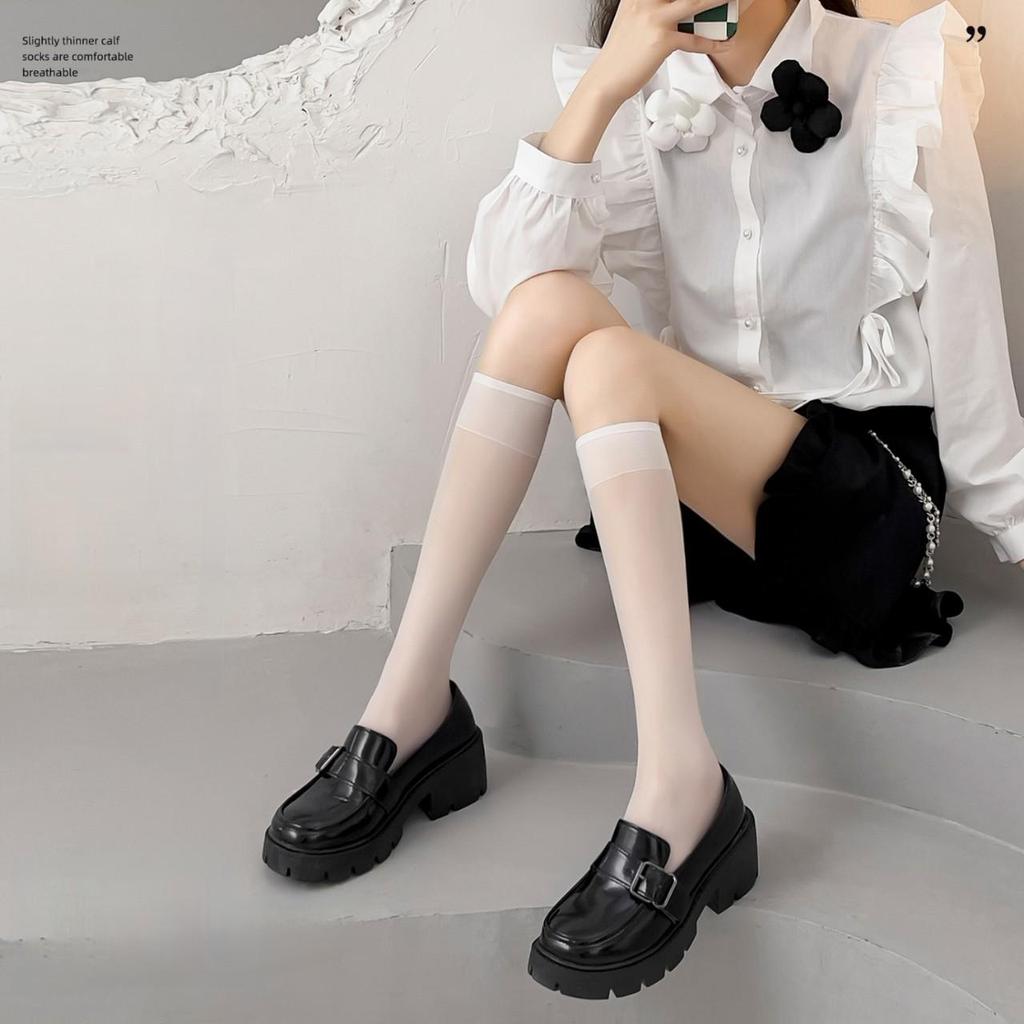 Chaussettes blanches mi-mollet transparentes de style japonais pour femmes - Été fines mi-tube