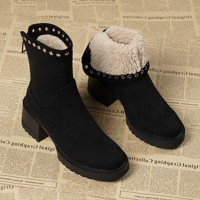 Schneestiefel mit Blockabsatz 2025 Herbst und Winter Baumwollschuhe gefütterte verdickte Schneestiefel Reißverschluss Damenschuhe Winter Stiefel mit niedrigem Absatz Damen