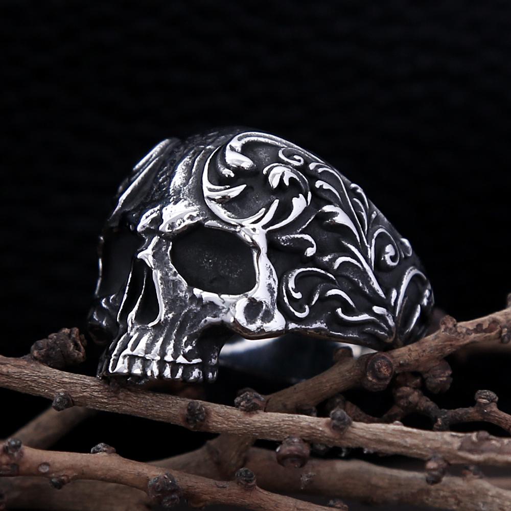 Gothic Vintage 316L Stainless Steel Skull Ring For Men Women Fashion Punk Biker Carved Rings Amulet Jewelry Gifts Dropshipping