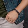 Mens Leather Braided Bracelet With Stainless Steel Clasp Minimalist Geometric Design Adjustable Size Daily Wear