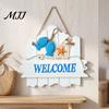Mediterranean Hanging Ornament Style Wooden Welcome Sign, Starfish And Shells Rustic Sea Life Plaque Plaque, Decorative Wall Art for Home Porch