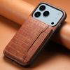 For iPhone 17 Pro Case Card Holder Kickstand Crocodile Texture Leather Back Phone Cover