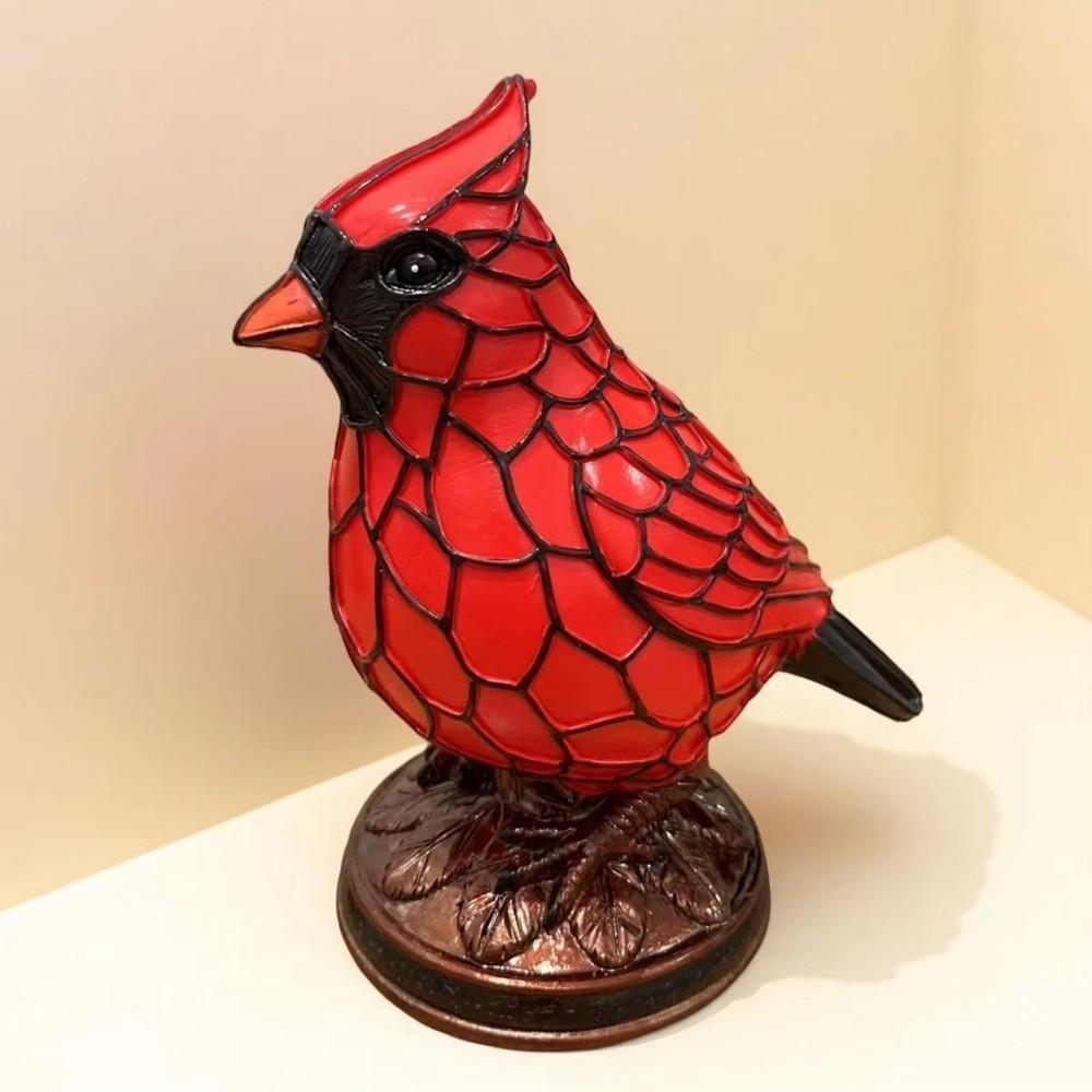 Resin Red Bird Table Lamp Handmade Stained Glass Lamp Bird Decor Light  Bedside Table
